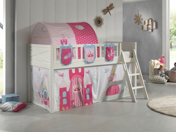 Set Spielbett Vorhang Lattenrost Hochbett Kinderbett 90x200 Prinzessin Pink Rosa
