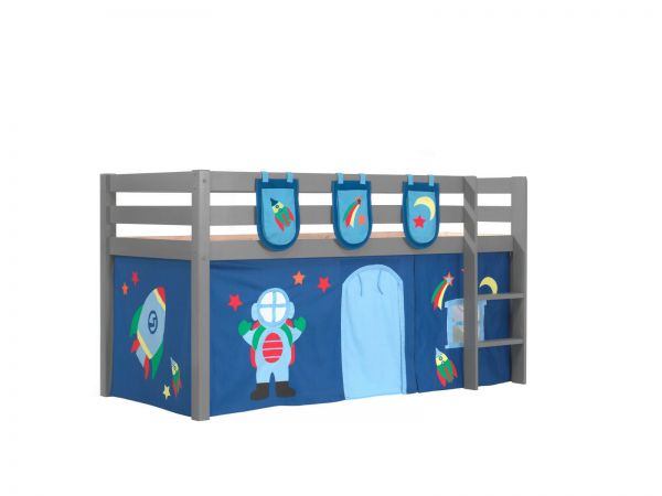 Vipack:Spielbett "Pino" +Textilset+Taschen- Jugend/Kinderbett Hochbett Grau
