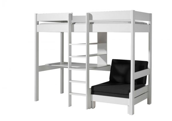 Hochbett 90x200 Schreibplatte Sesselbett Schreibtisch Spielbett Kinderbett Weiß