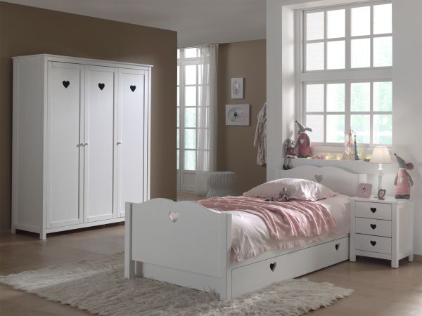 Vipack: Kinderzimmer "AMORI" - Einzelbett Bettschubl. Schrank 3-trg Nachtkonsole