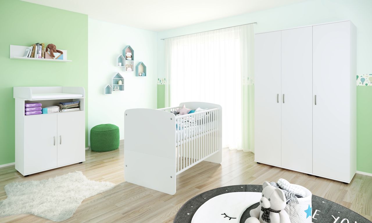 Babyzimmer Set Babybett Wickelkommode Wandregal Kleiderschrank Kinderzimmerset