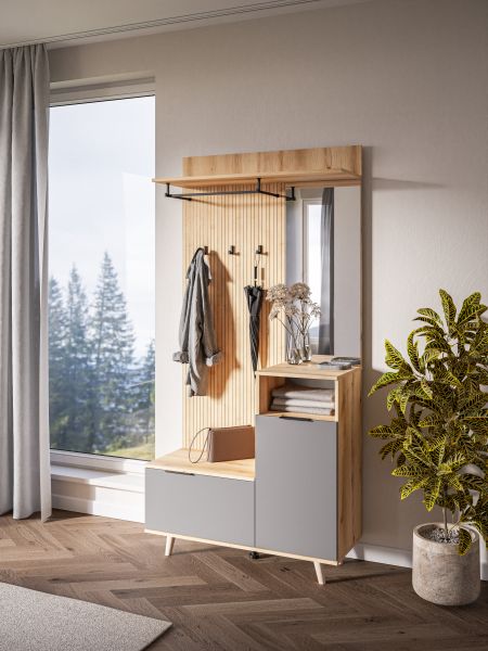 Garderobe Garderobenmöbel Flurgarderobe Dielenset Wohnmöbell Evoke Eiche Graphit