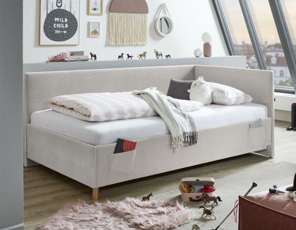 Polsterbett in 3 Größen mit Rückenteil USB-Anschluss Jugendbett Nata