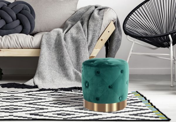 Hocker Pouf gold modern Sitz beige Polster trend design Samt gesteppt glamour