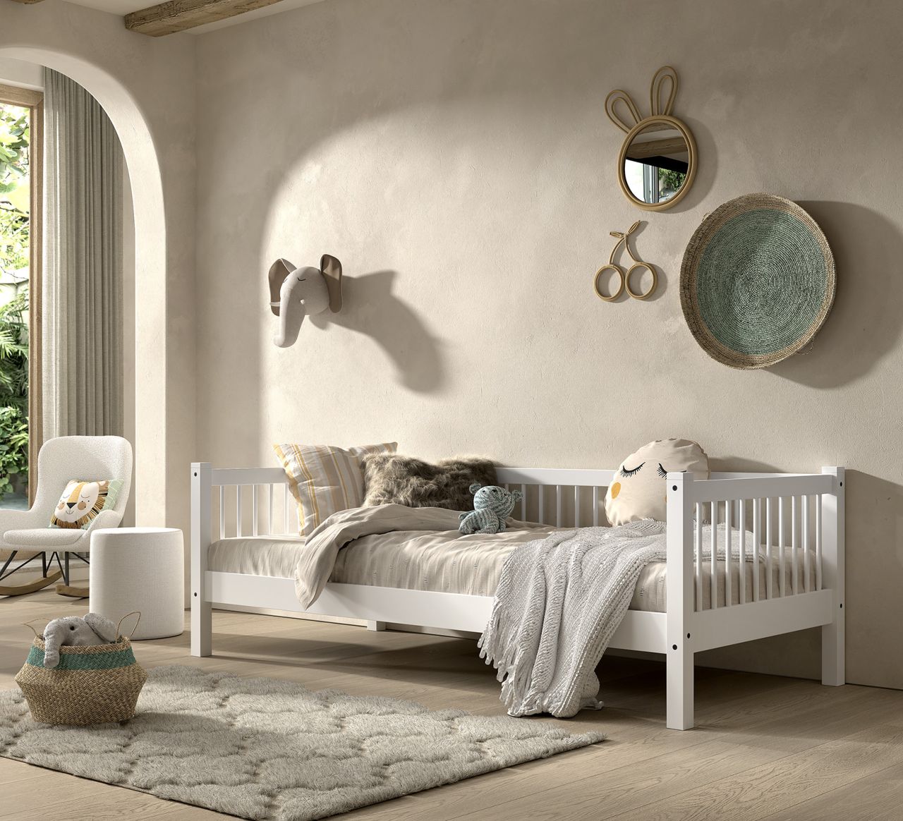 Kojenbett 90x200 Lattenrost Kinder- Jugendbett Kinderzimmer Buche massiv Weiß
