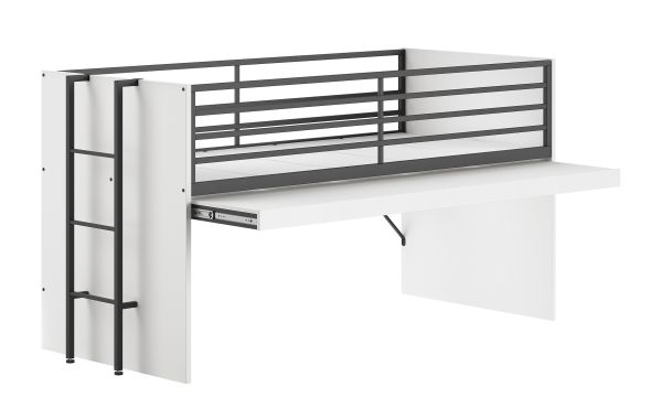 Funktionsbett 90x200 Halbhochbett Spielbett Jugendbett Schreibplatte Weiß