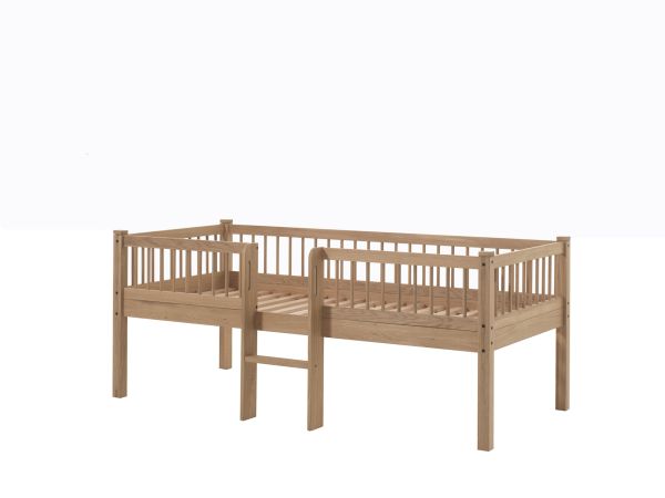 Junior-Spielbett Höhe 85 Leiter Lattenrost 90x200 Eiche massiv natur geölt