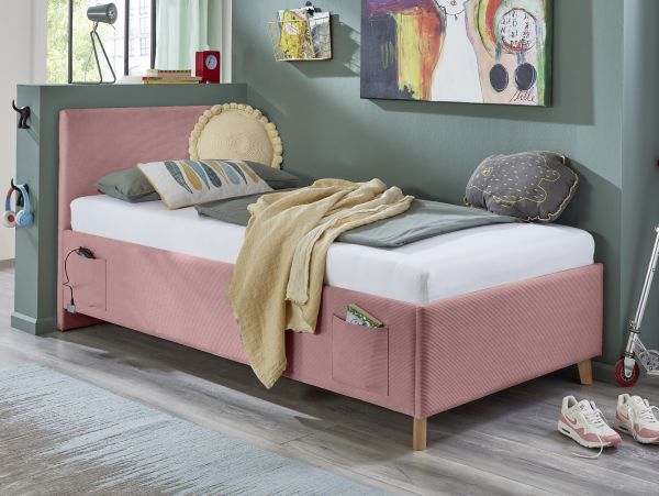 Polsterbett in 3 Größen Jugendbett Polsterliege USB-Anschluss Rose