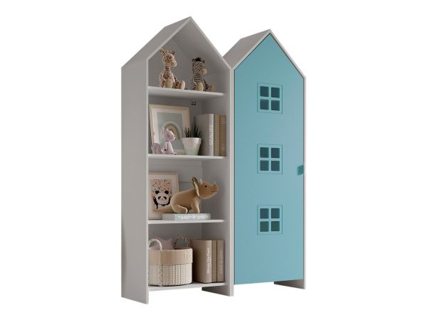 Set: Schrank und Regal "CASAMI BRUGES" Jugendschrank Wäscheschrank Weiß / Blau
