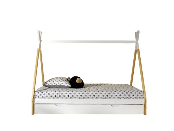 Tipi Bett mit Lattenrost+Bettschublade- 90x200 Kinderbett Zelt
