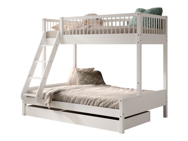 Etagenbett Familienbett 90x200 u. 140x200 Bettschublade Elternbett Buche massiv Weiß