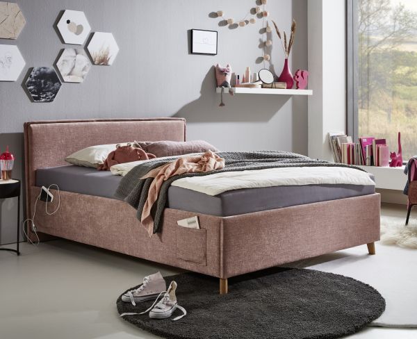 Polsterbett in 3 Größen Jugendbett Polsterliege USB-Anschluss Rose