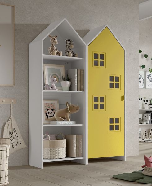 Set: Schrank und Regal "CASAMI BRUGES" Jugendschrank Wäscheschrank Weiß / Gelb