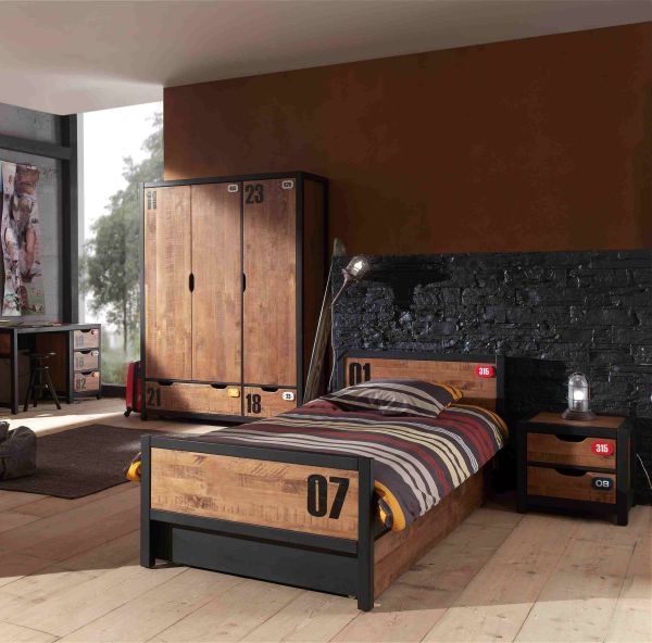 Set Bett 90x200 Lattenrost Bettschublade Nachttisch Kleiderschrank Kindermöbel