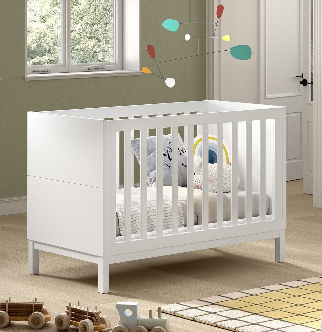 Kinderbett Babybett 60x120 Gitterbett verstellbar Weiß lackiert