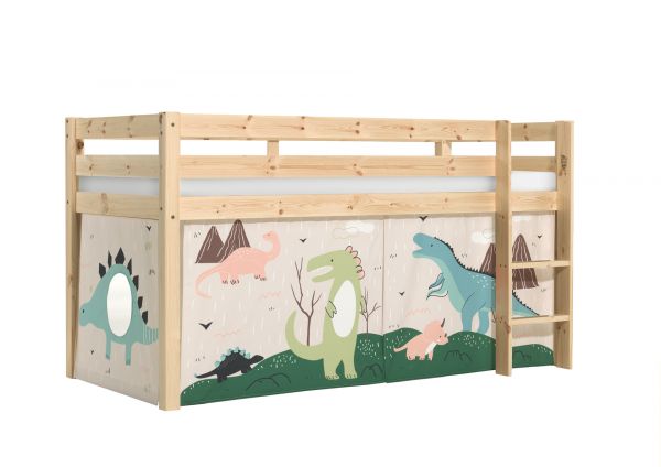 Vipack:"Pino" Halbhohes Bett mit Textilset "Dino"-Natur