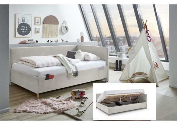 Polsterbett in 3 Größen Lattenrost Rückenteil Bettkasten USB Jugendbett Nata