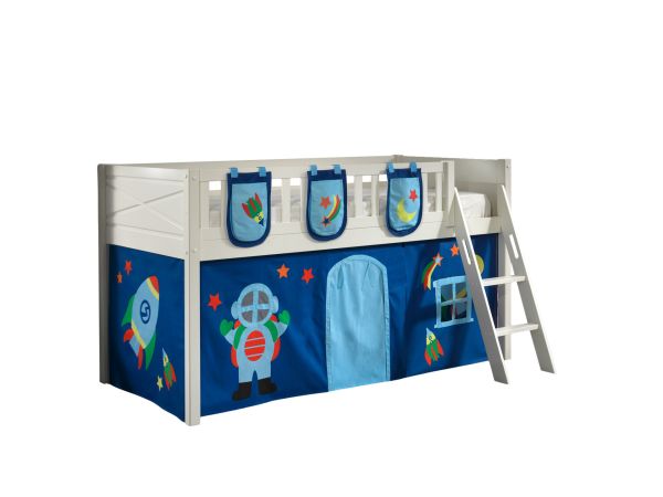 Set Spielbett Vorhang Lattenrost Hochbett Kinderbett 90x200 Weltall Astronauten