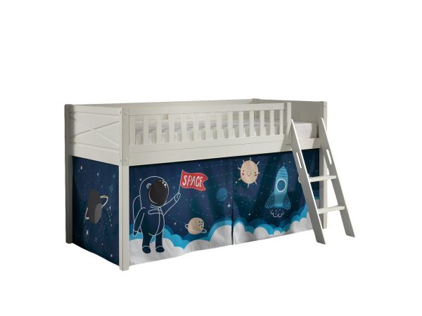 Set Spielbett Vorhang Lattenrost Hochbett Kinderbett 90x200 Weltall Astronauten