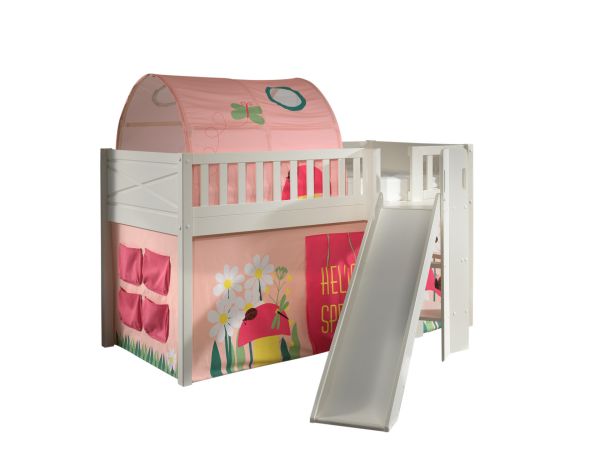 Set Spielbett Rutsche Vorhang Lattenrost Tunnel Hochbett Kinderbett 90x200 rosa