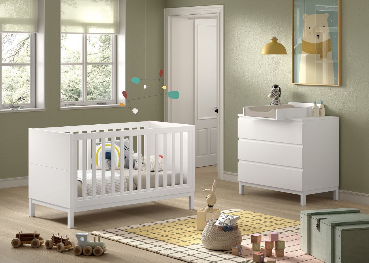 Set Kinderbett Juniorbett 70x140 und Wickelkommode Kinderzimmer Babyzimmer Weiß