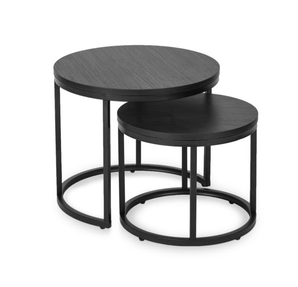 2 Beistelltische Ø 80/60 Tischset Couchtisch Ablagetisch Eiche-Schwarz Schwarz