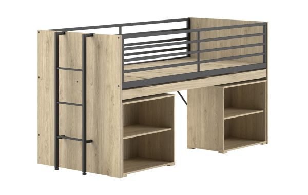 Funktionsbett 90x200 Schreibplatte Regale Halbhochbett Spielbett Jugendbett