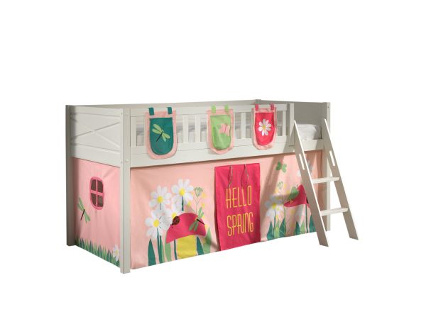 Set Spielbett Vorhang Lattenrost Hochbett Kinderbett 90x200 Fee Pink Rosa Blumen